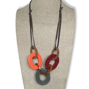 Resin Acrylic Statement Necklace with adjustable leather rope